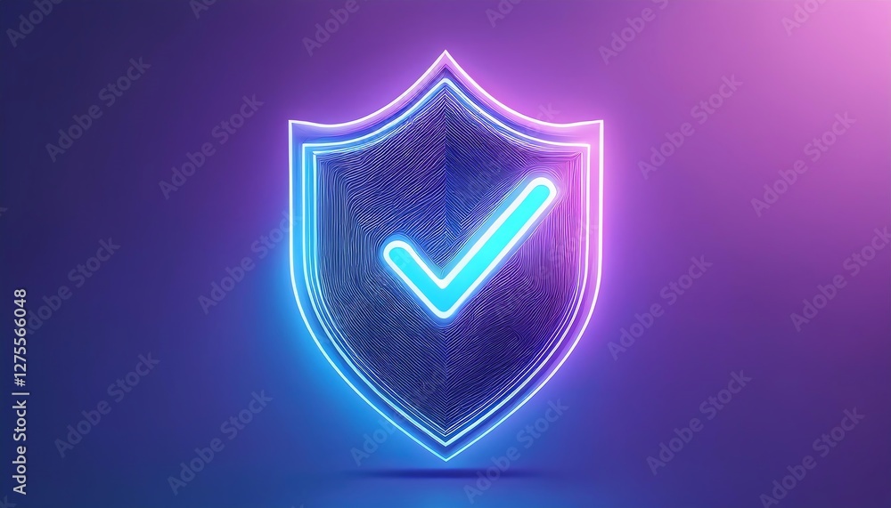 Poster a glowing shield with a checkmark symbolizes security, protection, and validation in a vibrant digit