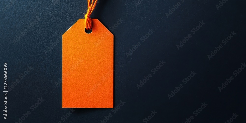 Poster Empty orange tag with a hole for string positioned on a dark background, ideal for showcasing text or promotional information.