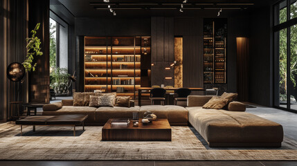 Furniture and Decor: Sofa: A central element, often a large sectional or cozy couch in various styles (modern, rustic, classic). 