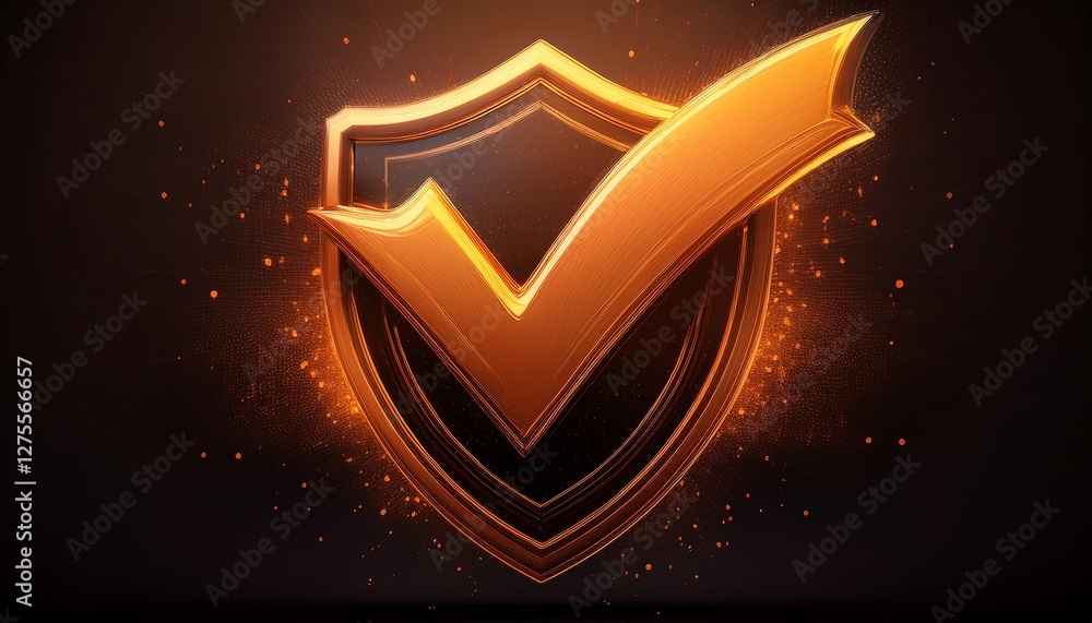 Poster a glowing orange shield with a check mark symbolizes security and validation, representing trust and
