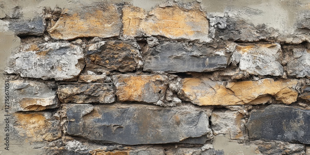 Poster ancient stone wall background with textured gray and brown hues prominently displayed, showcasing un