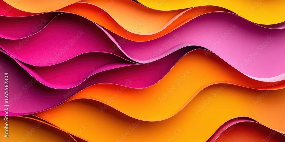 Leinwandbilder colorful wavy cardboard layers in vibrant fuchsia and yellow shades create a lively abstract backgro