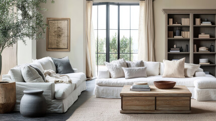 Obraz premium Creating a Cozy Living Room Comfy Seating: Choose oversized, cushy sofas and armchairs where you can relax fully. 