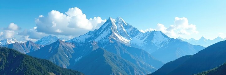 Serene blue sky above towering mountain range, hill, mountain, nature