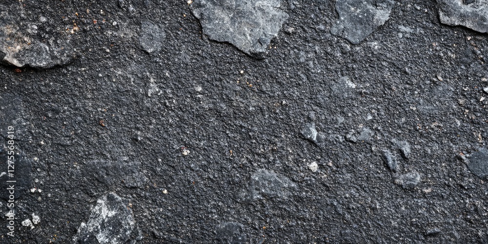 Poster rugged dark gray asphalt texture with scattered sharp stones and pebbles creating a rough surface pa