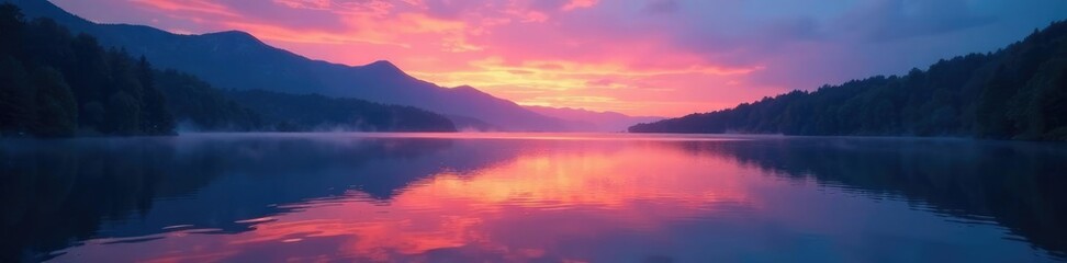 Fototapeta premium Serene lake at dusk with rippling reflections, serene, nature, twilight