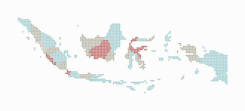 Indonesia dotted map. Digital style map of the country on white background. Indonesia shape with square dots. Colored dots style. Small size squares. Stylish vector illustration.