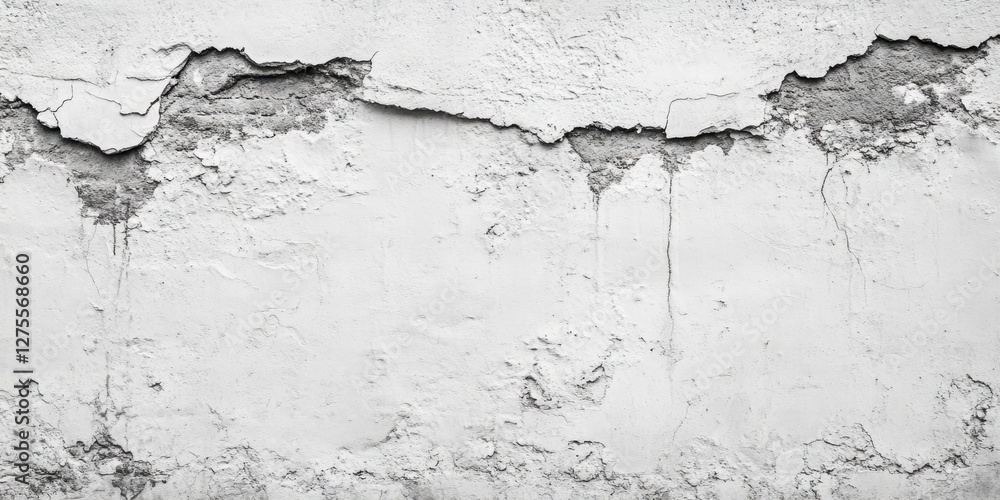 Aufkleber Textured wall displaying predominantly white with grey tones and dark edges along the perimeter, featuring cracks and rough surfaces throughout.