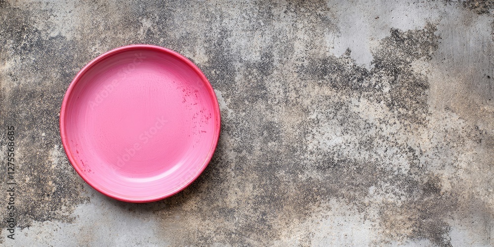 Aufkleber vacant pink plate centered on textured gray cement background with ample negative space for design e