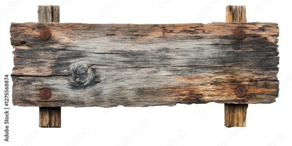Leinwandbilder rustic aged wooden sign with a weathered texture and rusty nails centered against a clean white back