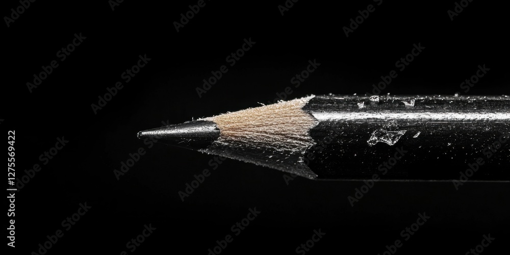 Leinwandbilder monochromatic close-up of a broken pencil tip in shades of black and gray, featuring a dark backgrou