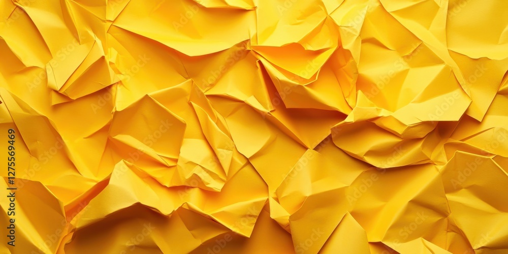 Poster crumpled yellow paper background with rich golden hues showcasing texture and depth ideal for creati