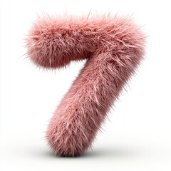 Number 7 made of soft fluffy fur with realistic strands isolated on a clean white background