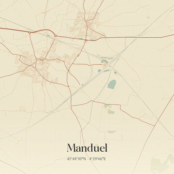 Vintage map of Manduel, France.