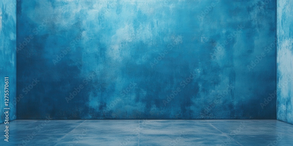 Fototapete Elegant blue plaster walls creating a serene backdrop with soft textures and smooth flooring, evoking a calm and minimalist atmosphere.