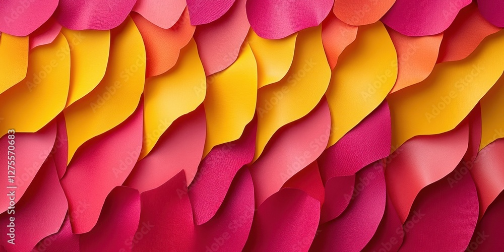 Poster colorful paper texture background featuring wavy patterns in vibrant fuchsia and yellow shades with 