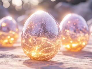 Magical fantasy-themed Easter eggs with floating light particles and mystic glow q2,