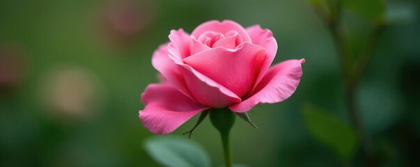 Obraz premium Single pink rose of sharon flower on a green stem, nature, pink, single bloom