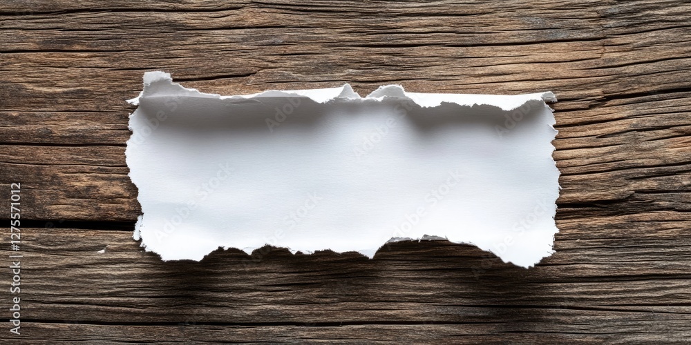 Leinwandbilder close up view of a jagged paper fragment with a blank center on an aged wooden surface perfect for m