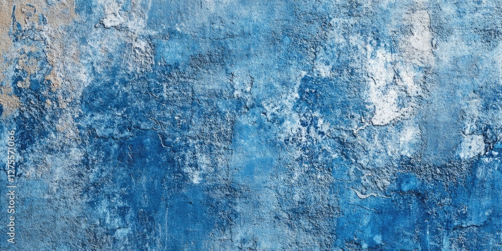 Poster textured blue wall with varying shades of deep blue, turquoise, and hints of sandy beige, creating a