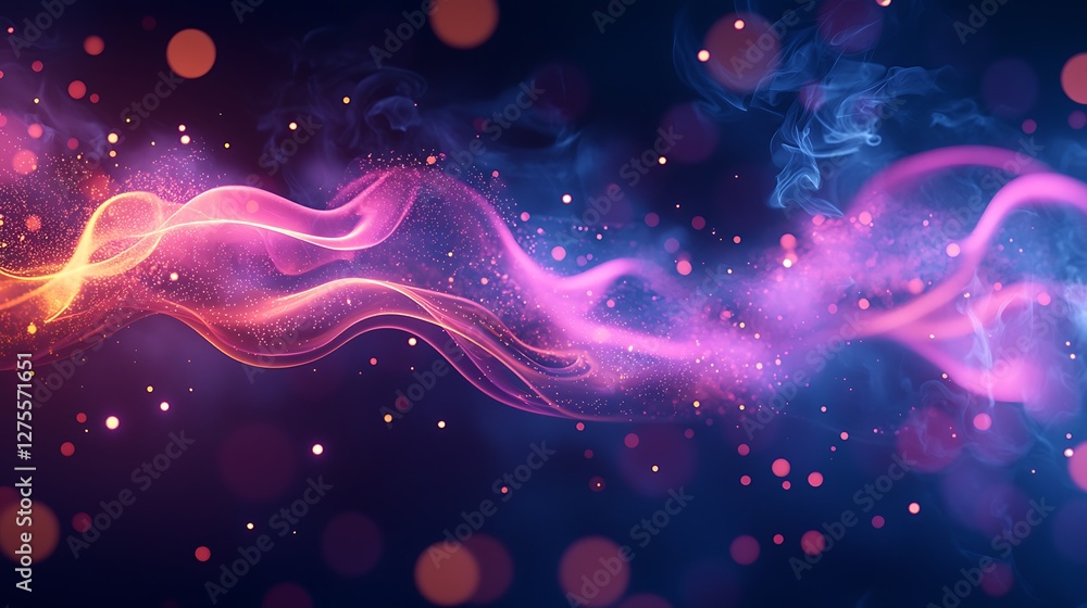 Poster colorful smoke swirls across a dark background, creating an abstract art design, for graphic design 