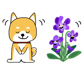 すみれとお辞儀をするしばいぬ