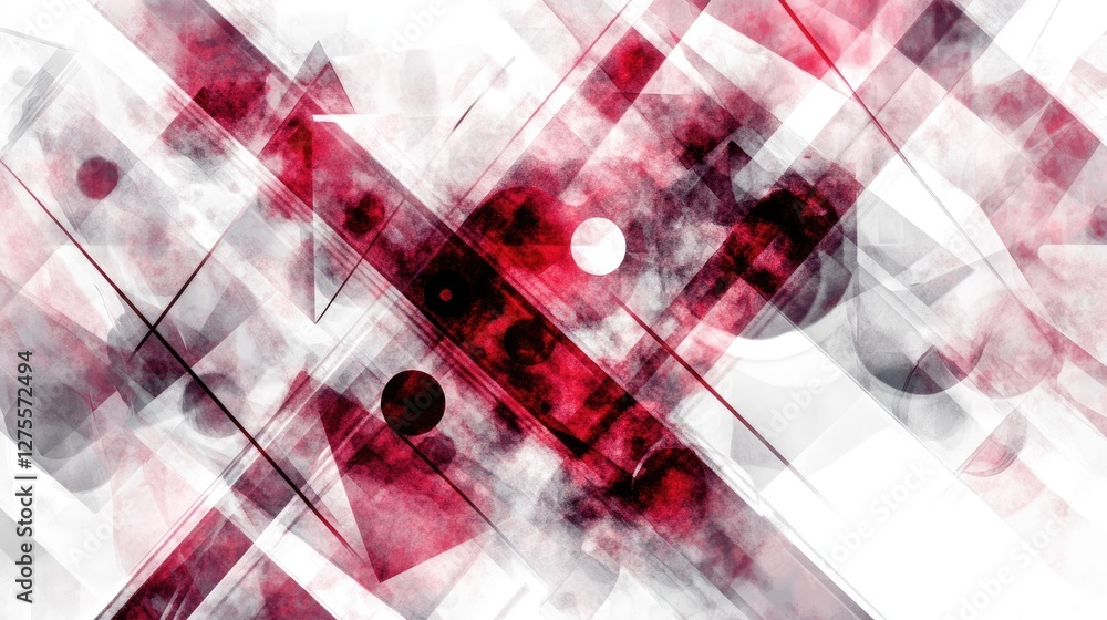Poster abstract red and white geometric background with dynamic shapes