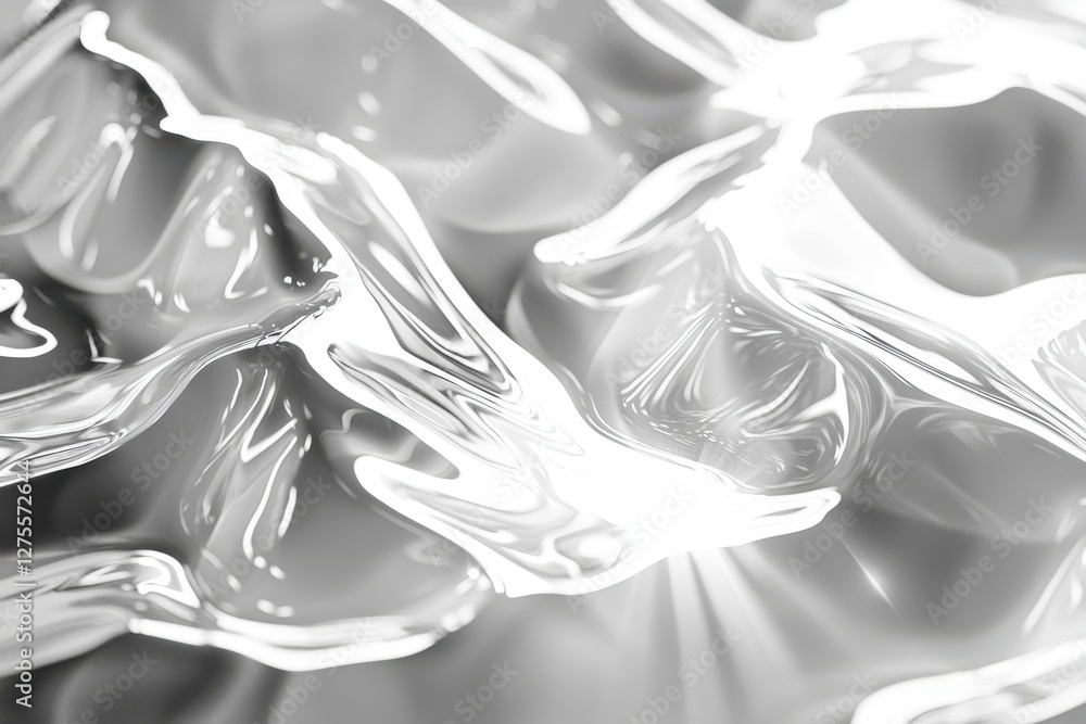 Poster abstract wavy silver background with dynamic light reflections, creating smooth and flowing surfaces