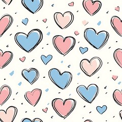 Seamless hearts pattern vector in cute tiny doodle style with soft pastel colors
