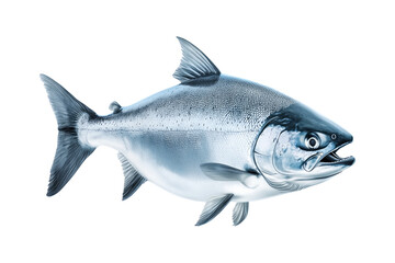 Obraz premium Raw salmon fish with detailed fins and scales, isolated on white transparent background, concept of marine life.