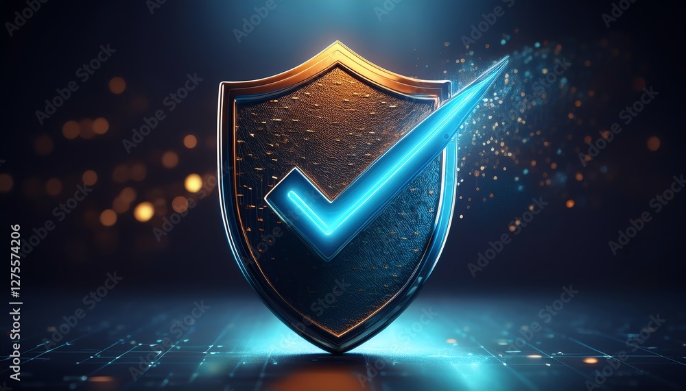 Poster a glowing shield with a checkmark symbolizes security and trust in a digital landscape, highlighting