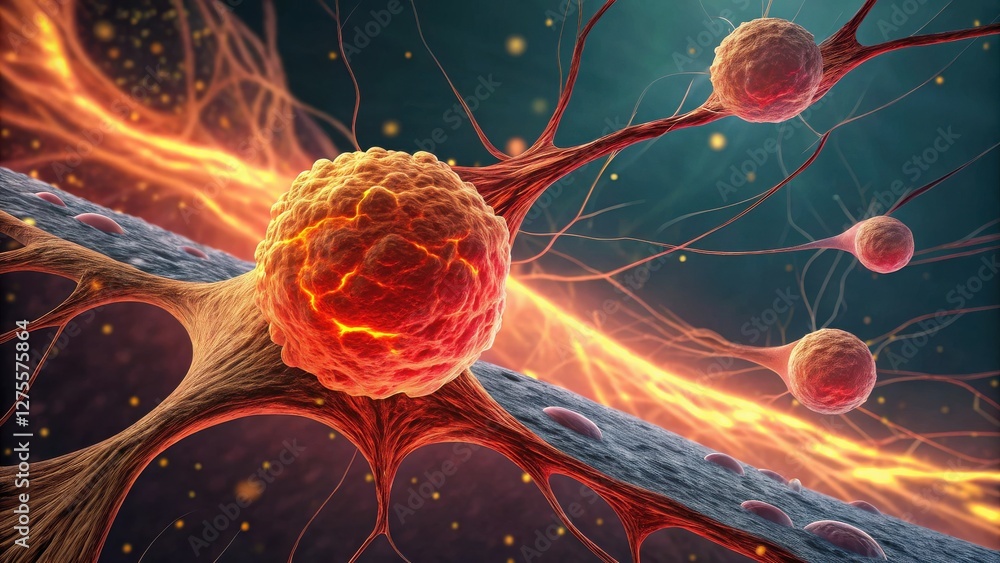 Poster a vibrant depiction of nerve cells and connections, illustrating the intricate network of the nervou