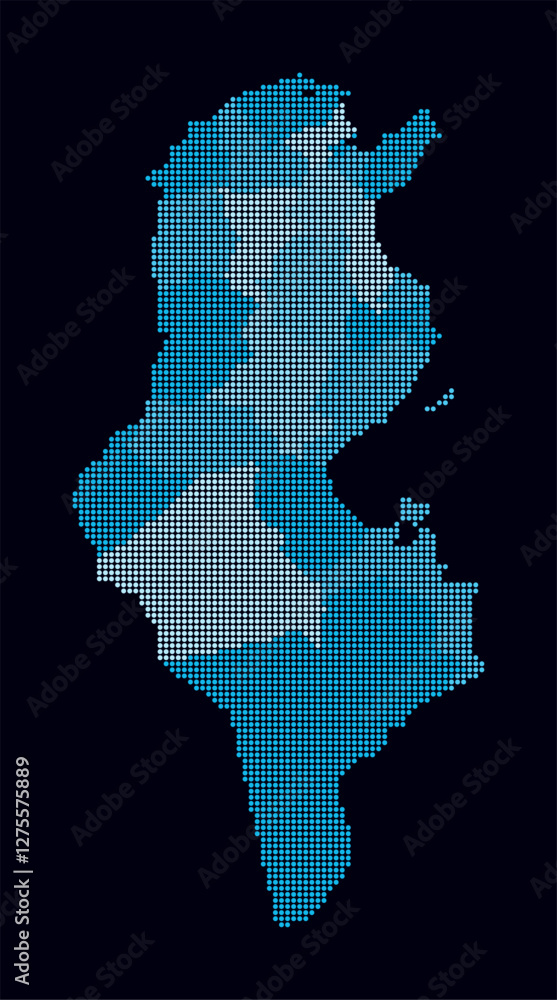 Aufkleber tunisia dotted map. digital style map of the country on dark background. tunisia shape with circle d
