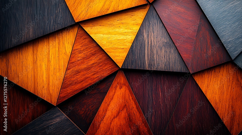 Aufkleber Colorful wooden triangular pattern backdrop showing texture in interior design with depth of field