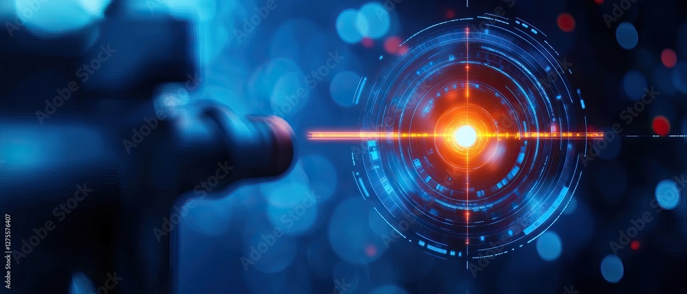 Poster a futuristic visual featuring a glowing target with a blue backdrop, suggesting precision and advanc