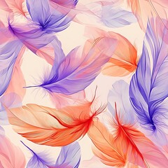 Colorful minimalist background with floating feathers seamless texture design