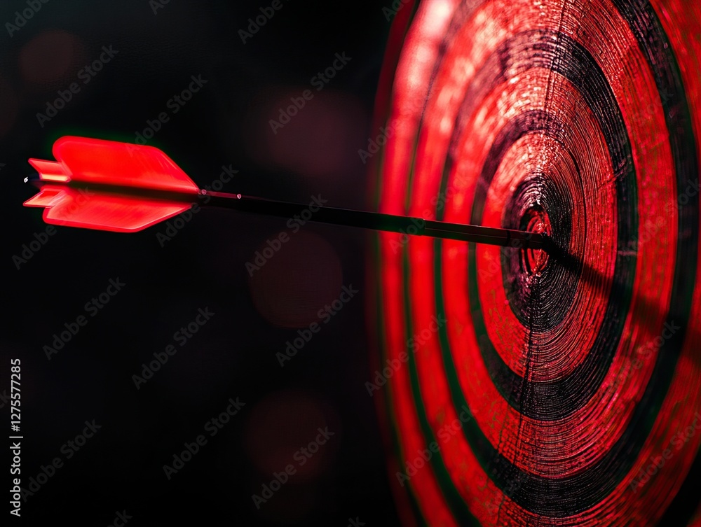 Poster a close-up of a dart embedded in a red and black target, highlighting precision and focus in a drama