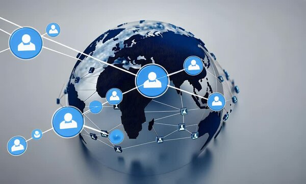 Global network connection, digital world map, communication, data,  background,  illustration, global business