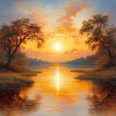 sunset over the river,generated ai