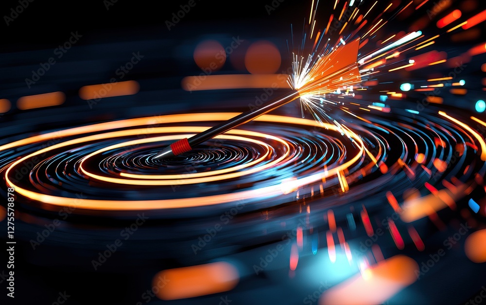 Aufkleber a close-up of an arrow striking a target, creating a burst of sparks amidst colorful circular patter