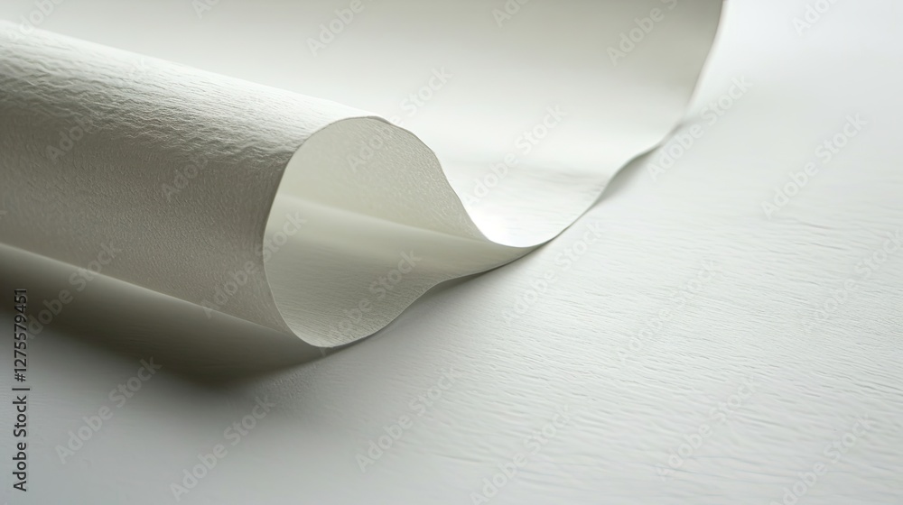 Poster white textured paper rolled elegantly displaying subtle curves against a smooth white backdrop symbo