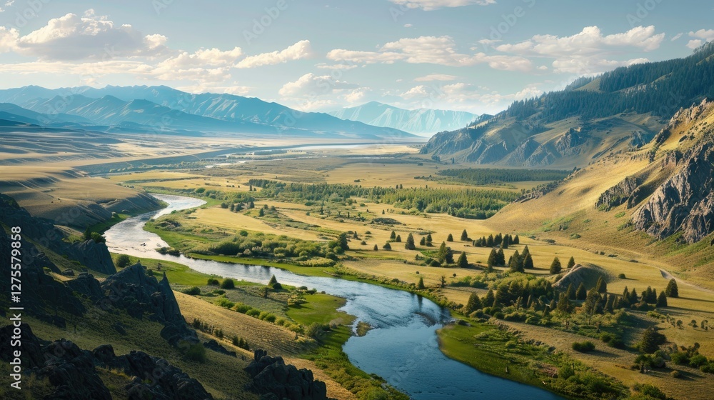 Aufkleber breathtaking view of snake river winding through lush green valleys and rolling hills under a clear 