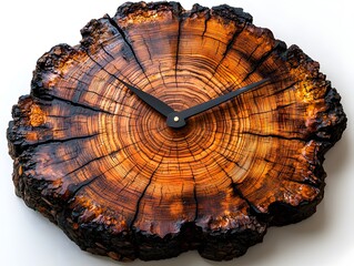 Glowing Tree Ring Clock Symbolizing Global Warming and Passage of Time