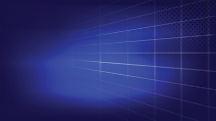 Abstract glow light and shade with grid line and halftone dot screen on gradient dark blue creative background. Vector illustration.