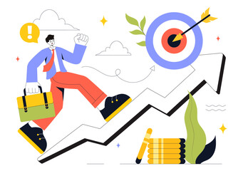 Motivation Vector Illustration featuring a Fast Business Startup, Creative Marketing, and Innovation for Achieving Success and Hitting the Target