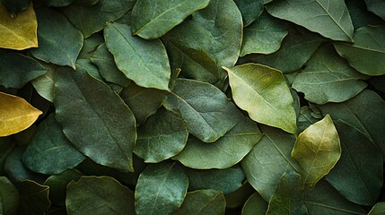 Fototapeta premium A Collection Of Dark Green Bay Leaves