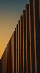 Obraz premium Abstract Concrete Pillars Lit by Golden Sunset Light with Gradient Sky