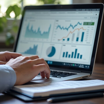 colse up view of businessman working on laptop in office