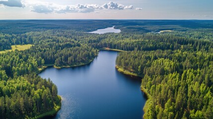 Discover the Lush Green Canopy: Aerial Top - Down of Finnish Rural Forest in Summer