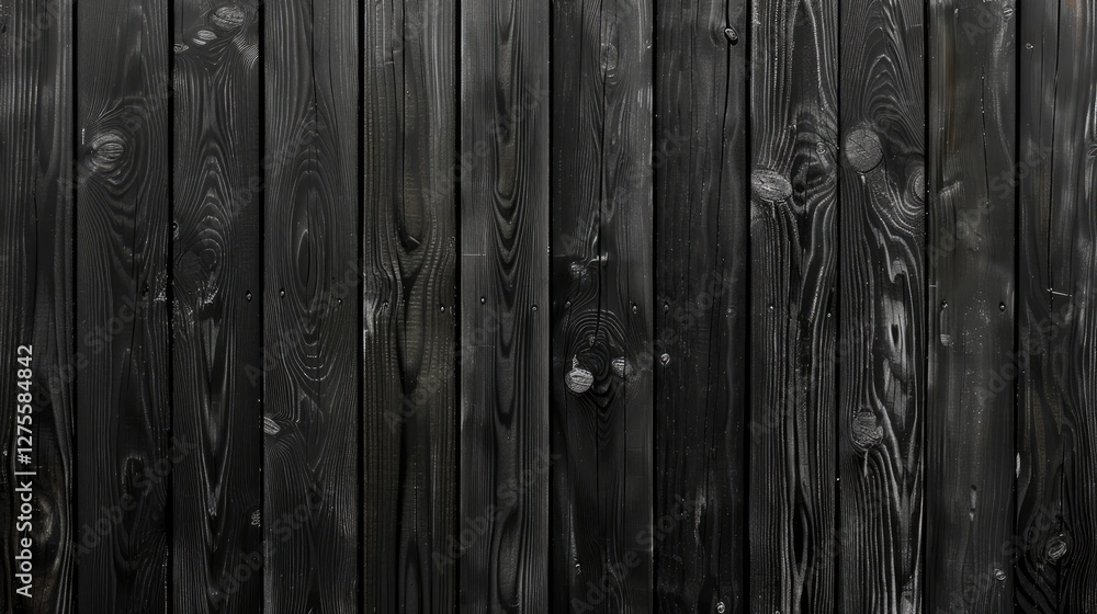 Leinwandbilder Black wooden planks texture featuring vertical alignment with deep black shades and subtle wood grain variations creating a rustic dark background.